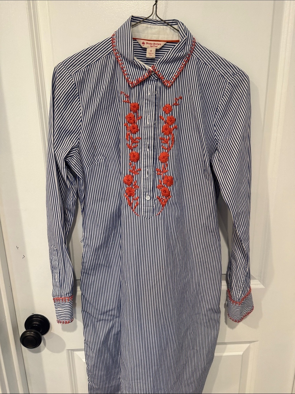 Brooks Brothers Blue Striped Shirtdress with Red Embroidery